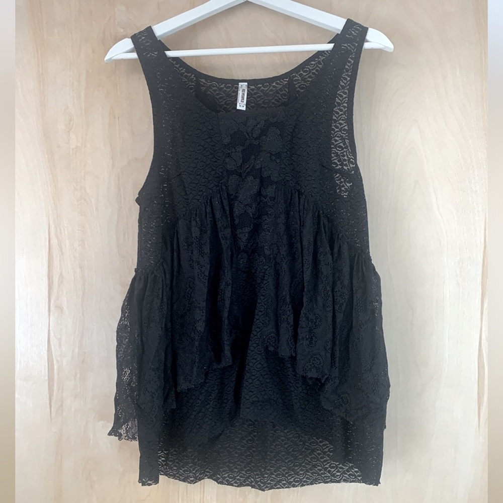 Free People Black Lace Layered Blouse